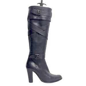 Browns Knee High Leather Boots Black Heel Size 7.5